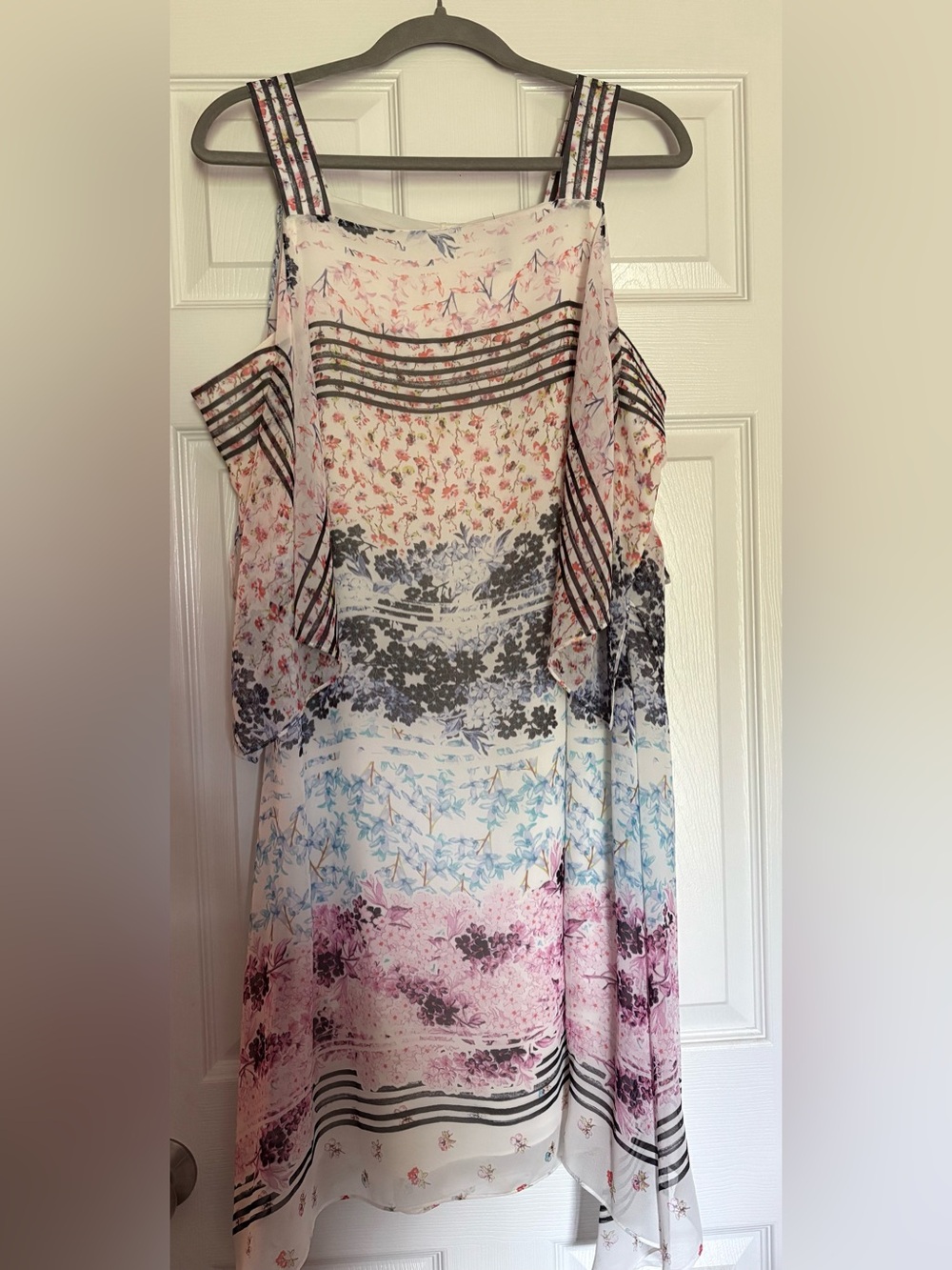 BCBGMaxAzria Cream Floral Dress with Pink, Blue and Gray Accents